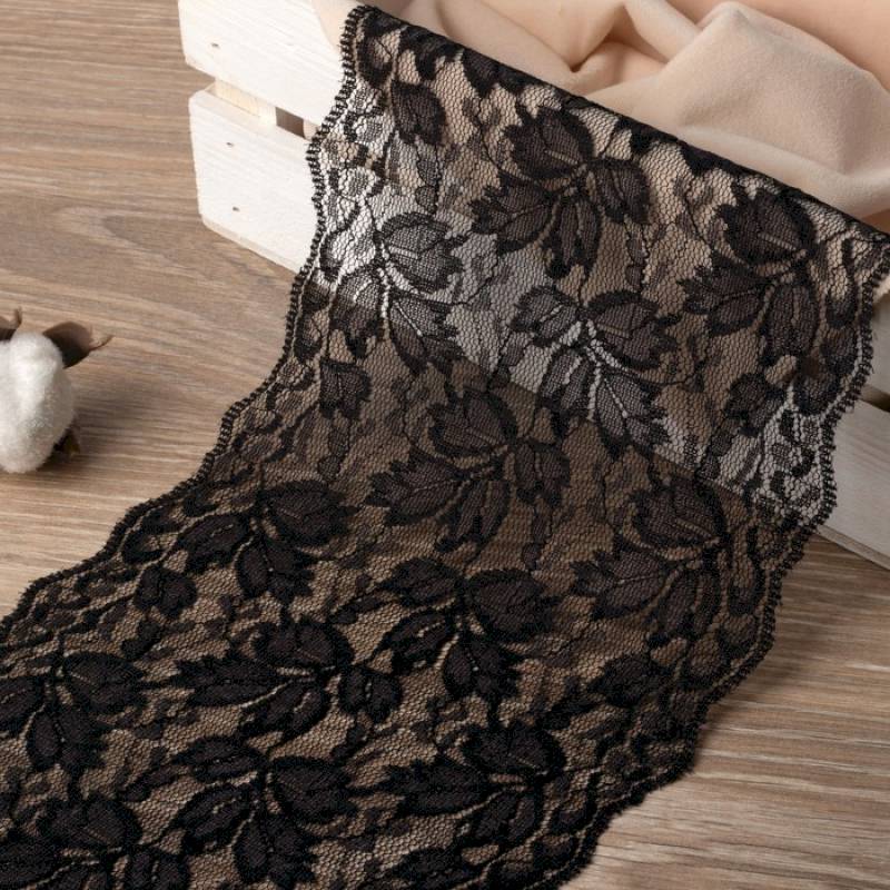 Кружево эластичное, 150 мм x 10 ± 1 м, цвет чёрный