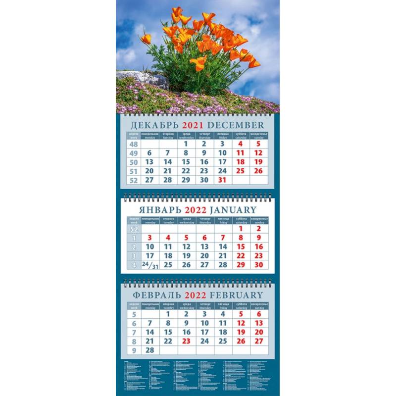 Календарь квартальный на 2022 год 'Оранжевые маки' (14233) Календарь квартальный на 2022 год 'Оранжевые маки' (14233)