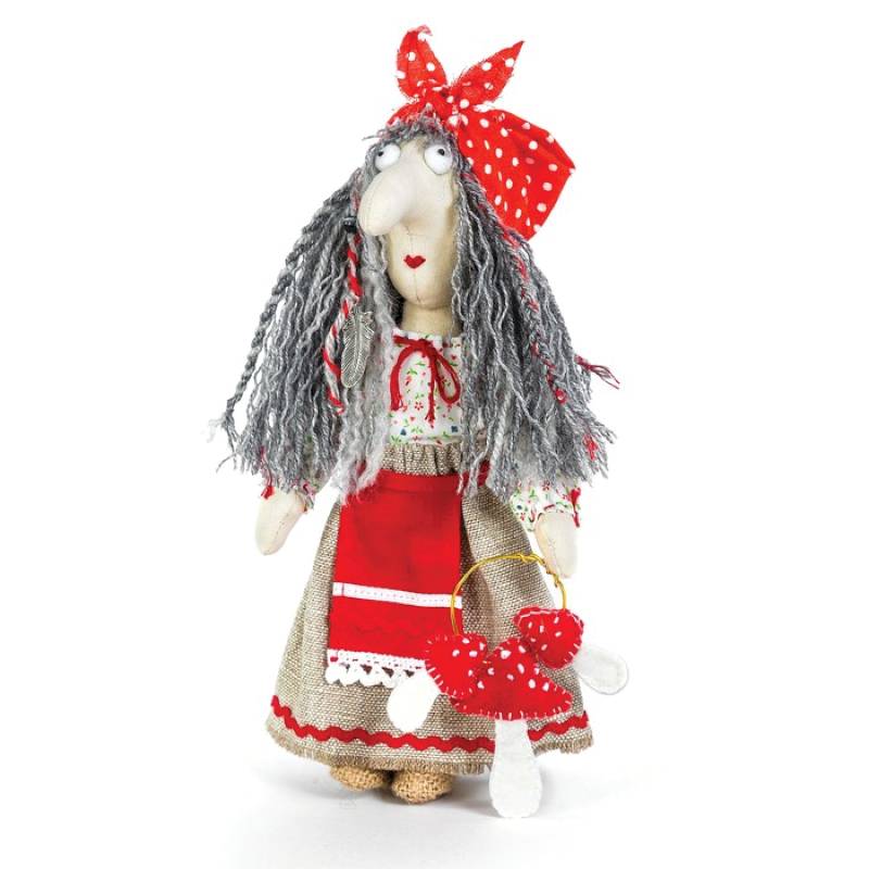 Набор для изготовления игрушки из льна и хлопка с волосами из пряжи 'Баба Яга', 21 см Набор для изготовления игрушки из льна и хлопка с волосами из пряжи 'Баба Яга', 21 см