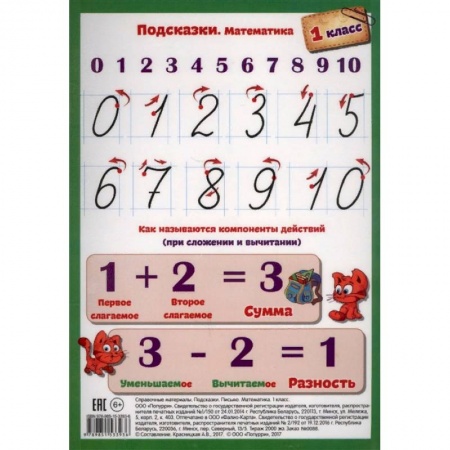 Демонстрационные материалы, книга Подсказки. Письмо. Математика. 1 класс заказать