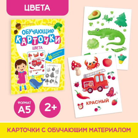 Знакомство с миром, развитие малыша, книга Цвета.16 двусторонних карточек заказать