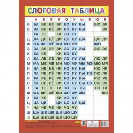 Литература, книга Слоговая таблица (большой формат) заказать