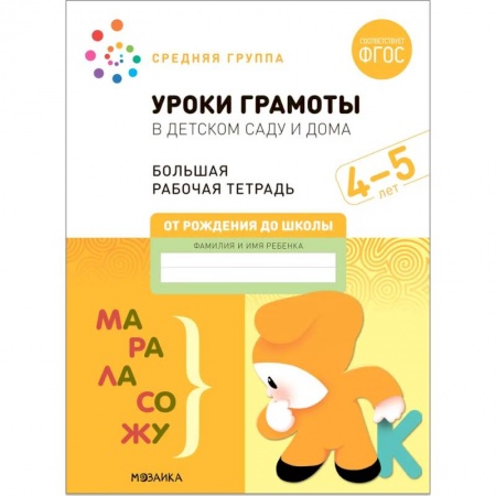 Общая подготовка к школе, книга Большая рабочая тетрадь. Уроки грамоты в детском саду и дома. 4-5 лет. ФГОС заказать