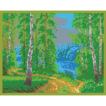 'Березовая роща' 38x30 см набор на атласе для вышивания чешским бисером ВЛ-064П