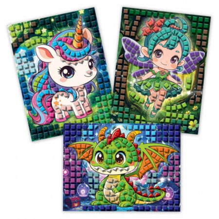 Аппликации и лепка, книга Разноцветная мозаика 3 в 1. Дракончик. Фея. Единорог заказать