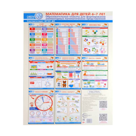 Обучение счету. Математика, книга Математика для детей 6-7 лет. Комплект из 8 образовательных плакатов А3 заказать